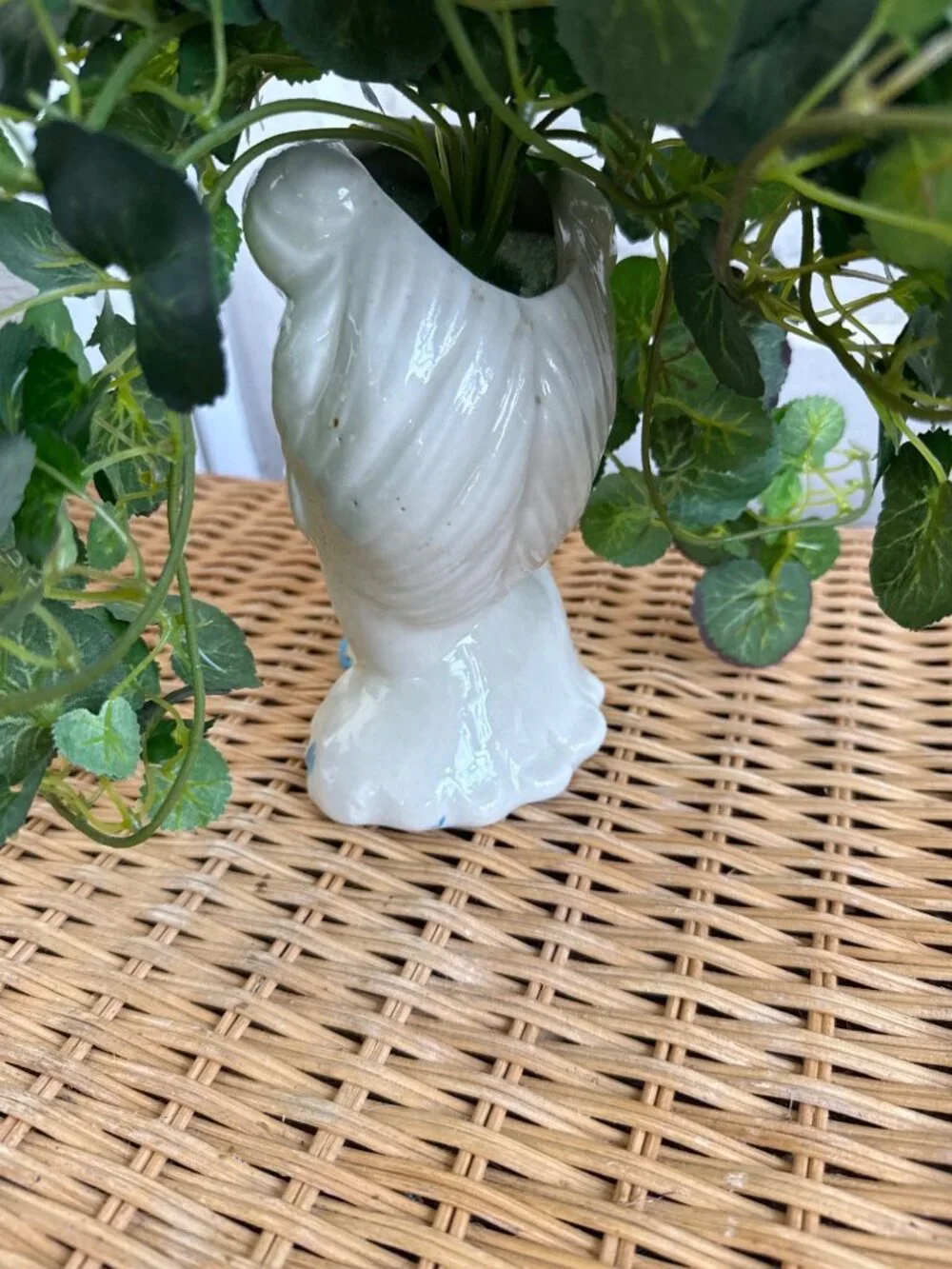 Vintage 1950s Glamour Girl Head Vase Planter With Ivy Faux Plant